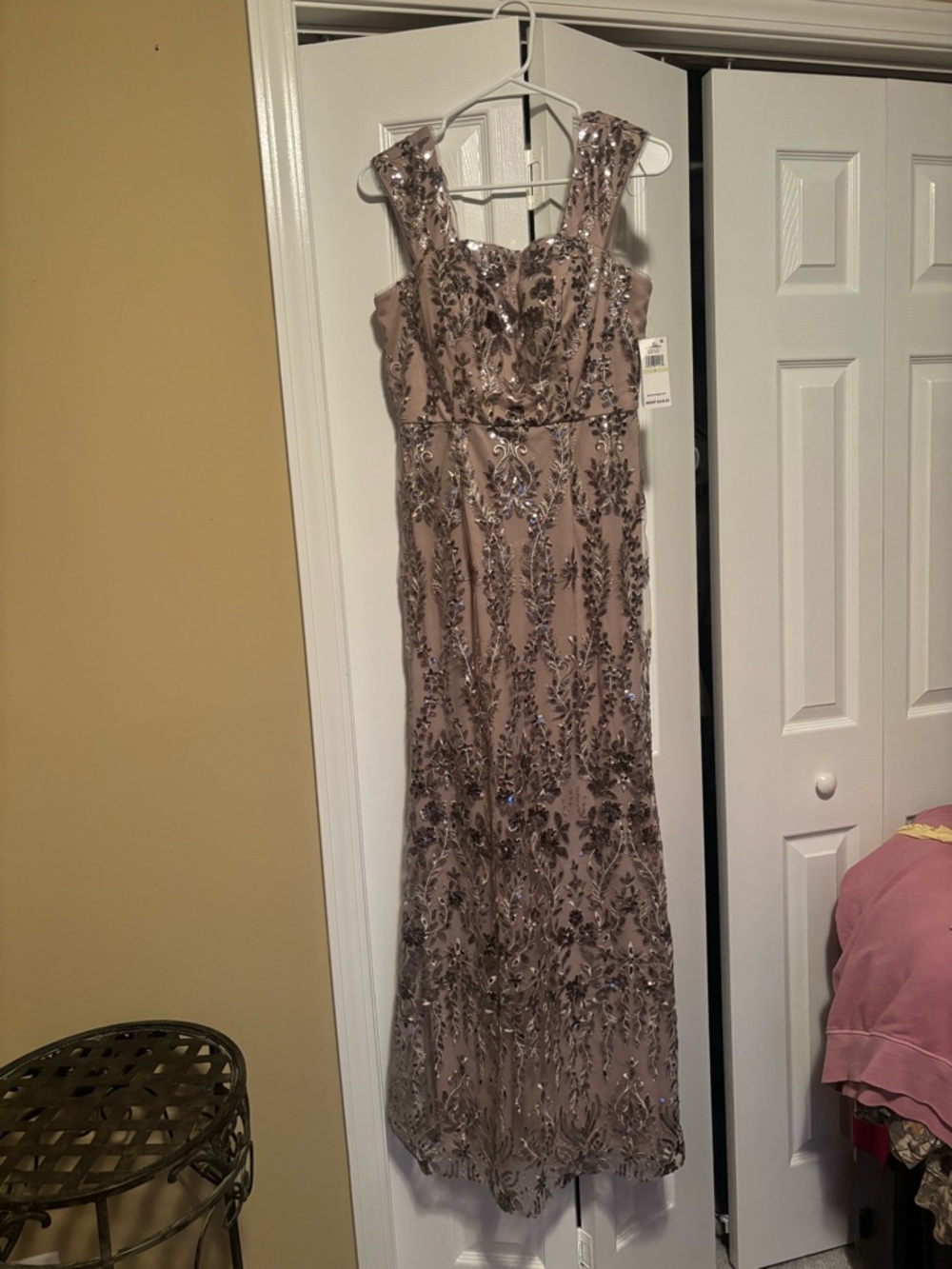 Alex Evenings Taupe Sequin Embroidered Evening Dress